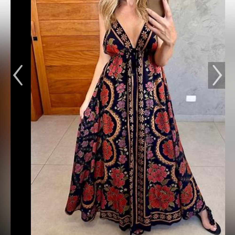 FARM Rio Black and Orange Floral Maxi Dress - Picture 3 of 5